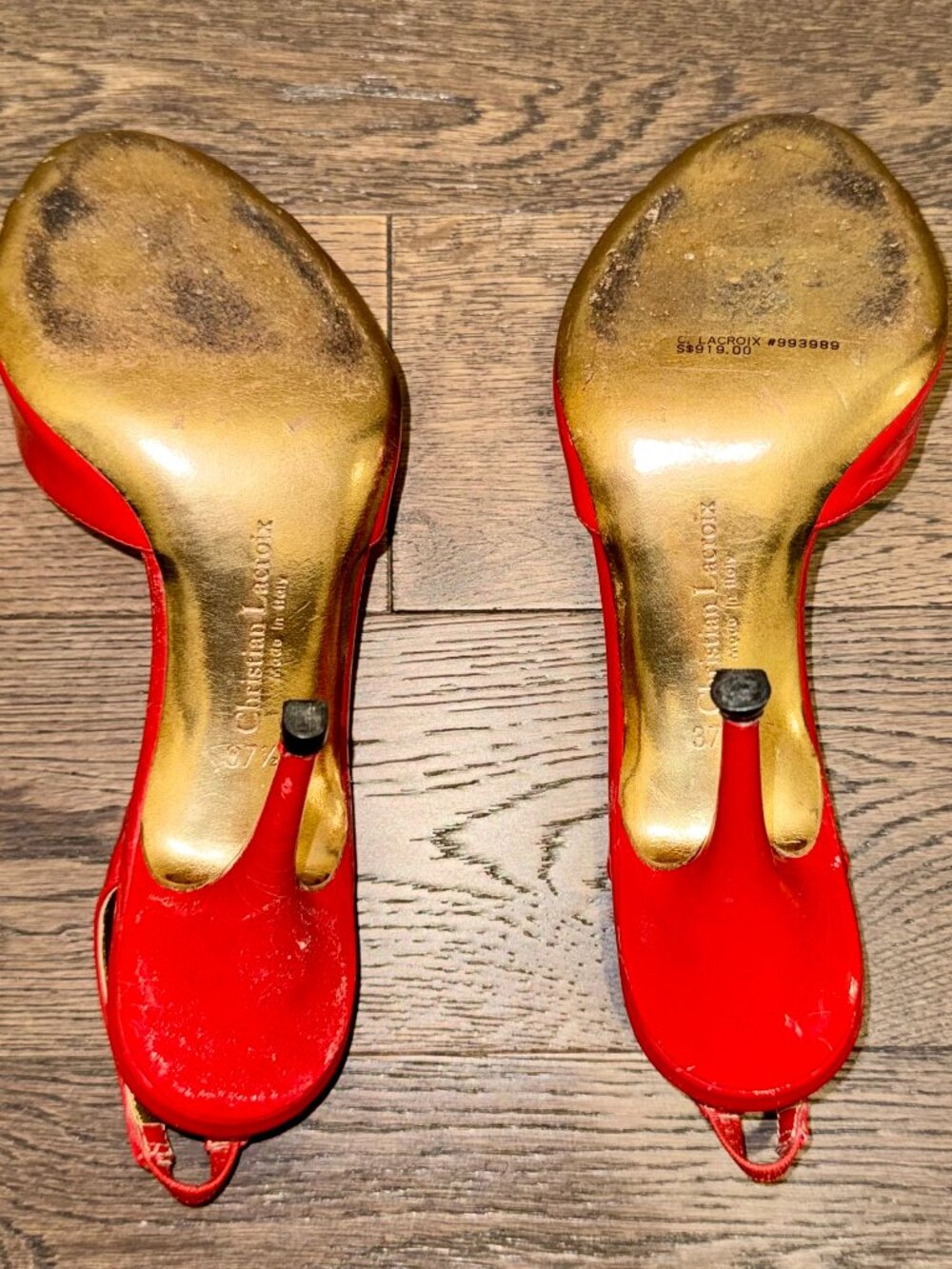 Christian Lacroix Patent Red Leather Bow Accents Slingback Heels - Picture 6 of 10
